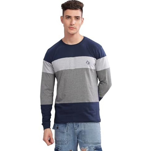 Adro Full Sleeve Tshirt For Men | Colorblock T Shirt For Men | 100% Cotton Tshirt | Full Sleeve T-Shirt | Mens Full Sleeves T Shirts |Fr3-24-4St-Nb-M