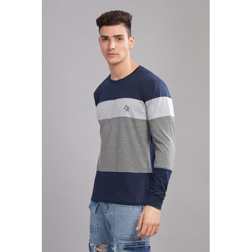 Adro Full Sleeve Tshirt For Men | Colorblock T Shirt For Men | 100% Cotton Tshirt | Full Sleeve T-Shirt | Mens Full Sleeves T Shirts |Fr3-24-4St-Nb-M