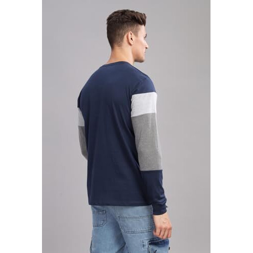 Adro Full Sleeve Tshirt For Men | Colorblock T Shirt For Men | 100% Cotton Tshirt | Full Sleeve T-Shirt | Mens Full Sleeves T Shirts |Fr3-24-4St-Nb-M