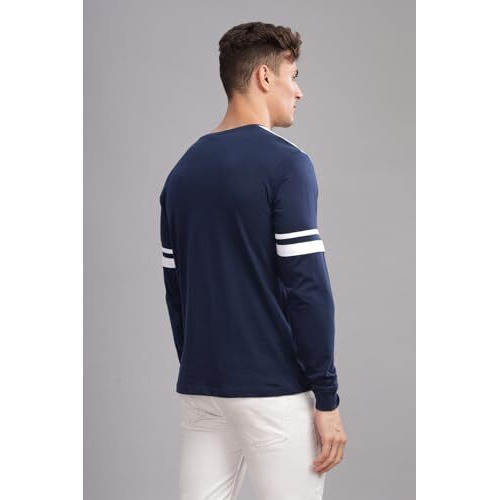 Adro Full Sleeve Tshirt For Men | Colorblock T Shirt For Men | 100% Cotton Tshirt | Full Sleeve T-Shirt | Mens Full Sleeves T Shirts |Fr2-24-Tip-Nb-Xl Navy,White