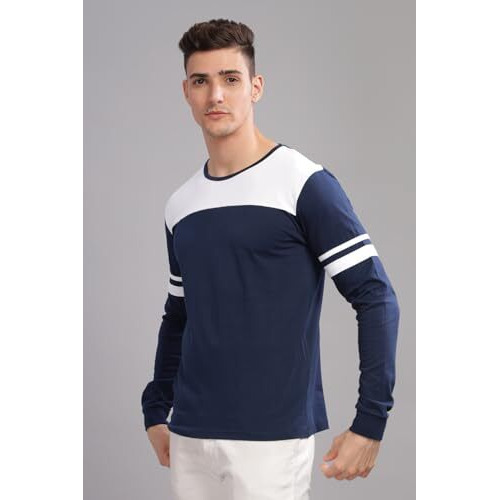 Adro Full Sleeve Tshirt For Men | Colorblock T Shirt For Men | 100% Cotton Tshirt | Full Sleeve T-Shirt | Mens Full Sleeves T Shirts |Fr2-24-Tip-Nb-2Xl Navy,White
