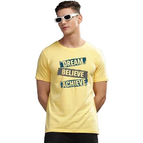 Adro Men's Solid Regular Fit T-Shirt (Rn24-Dba-Ly_Light Yellow