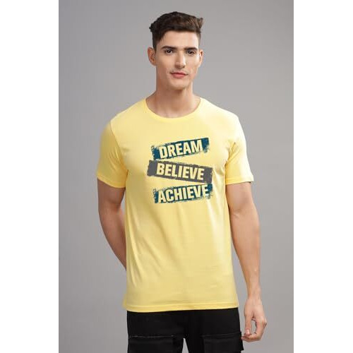 Adro Men's Solid Regular Fit T-Shirt (Rn24-Dba-Ly_Light Yellow