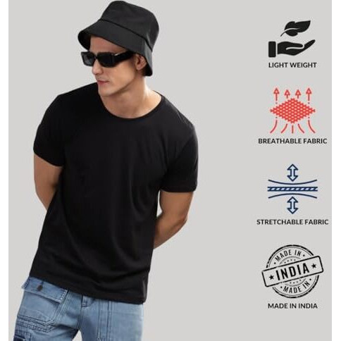 Adro Men's Solid Regular Fit T-Shirt (Rcm3-Pln-Bl-Nb-Sk_Black,Navy,Sky Blue