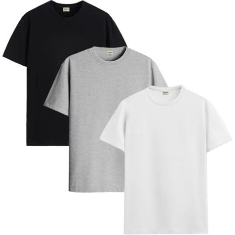 Adro T Shirts Pack Of 3 Mens Tshirts Cotton T Shirts For Men Pack Of 3 T Shirts Regular Fit Tshirts Combo T Shirts Solid Tshirt For Men | Rcm3-Pln-Bl-Wh-Gr-L
