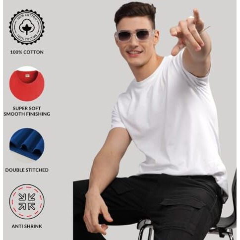 Adro T Shirts Pack Of 3 Mens Tshirts Cotton T Shirts For Men Pack Of 3 T Shirts Regular Fit Tshirts Combo T Shirts Solid Tshirt For Men | Rcm3-Pln-Mi-Wh-Gr-M