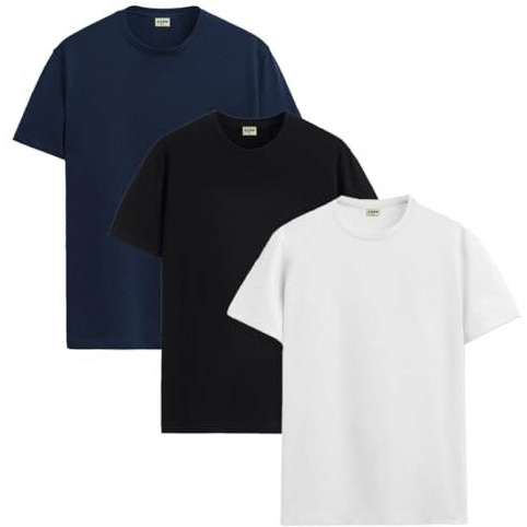 Adro T Shirts Pack Of 3 Mens Tshirts Cotton T Shirts For Men Pack Of 3 T Shirts Regular Fit Tshirts Combo T Shirts Solid Tshirt For Men | Rcm3-Pln-Nb-Bl-Wh-M Navy,Black,White