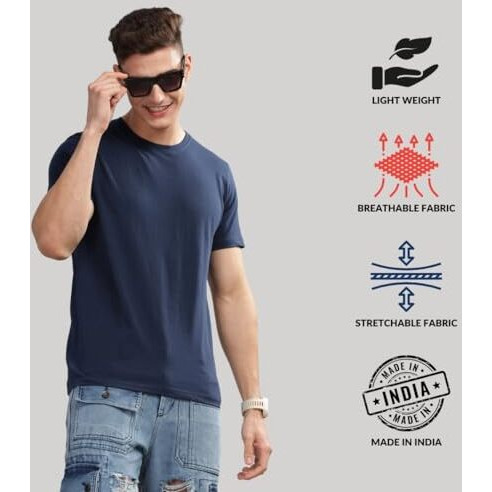 Adro T Shirts Pack Of 3 Mens Tshirts Cotton T Shirts For Men Pack Of 3 T Shirts Regular Fit Tshirts Combo T Shirts Solid Tshirt For Men | Rcm3-Pln-Nb-Bl-Wh-M Navy,Black,White