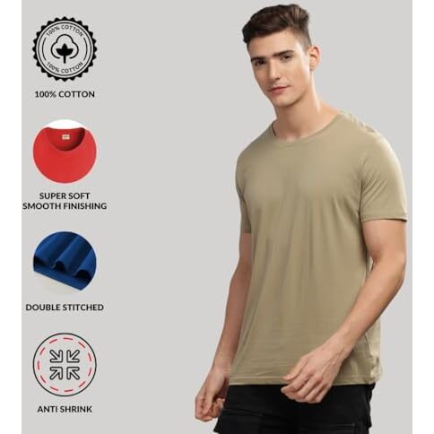 Adro Men's Solid Regular Fit T-Shirt (Rcm3-Pln-Pt-Be-Pu_Pista,Beige,Purple