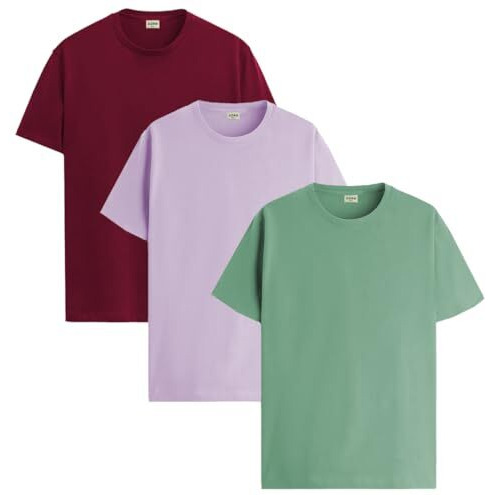 Adro Men's Solid Regular Fit T-Shirt (Rcm3-Pln-Pu-Mr-Pt_Purple,Maroon,Pista