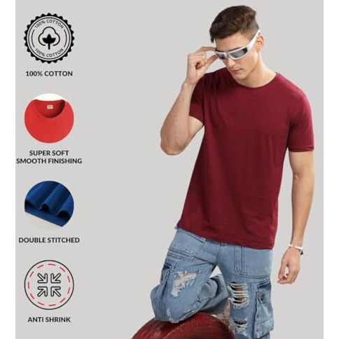 Adro Men's Solid Regular Fit T-Shirt (Rcm3-Pln-Pu-Mr-Pt_Purple,Maroon,Pista