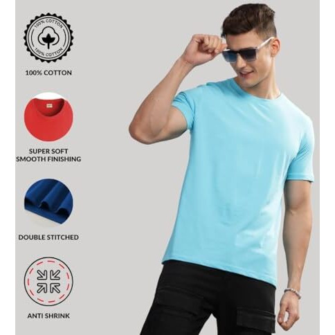 Adro Men's Solid Regular Fit T-Shirt (Rcm3-Pln-Pu-Mi-Pt_Purple,Mint,Pista