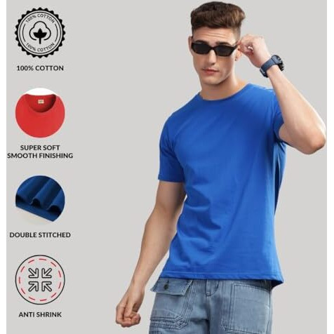 Adro T Shirts Pack Of 3 Mens Tshirts Cotton T Shirts For Men Pack Of 3 T Shirts Regular Fit Tshirts Combo T Shirts Solid Tshirt For Men | Rcm3-Pln-Pu-Rb-Pt-L