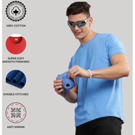 Adro Men's Solid Regular Fit T-Shirt (Rcm3-Pln-Pu-Sk-Pt_Purple,Sky Blue,Pista