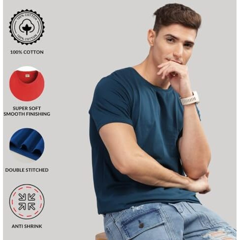 Adro Men's Solid Regular Fit T-Shirt (Rcm3-Pln-Pu-Sb-Pt_Purple,Teal,Pista