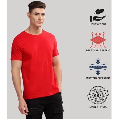 Adro Men's Solid Regular Fit T-Shirt (Rcm3-Pln-Rd-Bl-Wh_Red,Black,White
