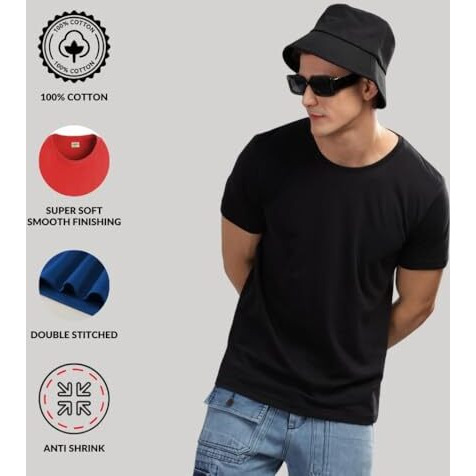 Adro Men's Solid Regular Fit T-Shirt (Rcm3-Pln-Rd-Bl-Wh_Red,Black,White