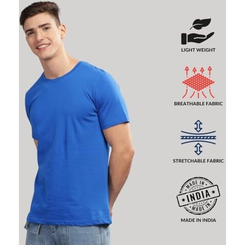 Adro T Shirts Pack Of 3 Mens Tshirts Cotton T Shirts For Men Pack Of 3 T Shirts Regular Fit Tshirts Combo T Shirts Solid Tshirt For Men | Rcm3-Pln-Rb-Wh-Bl-2Xl