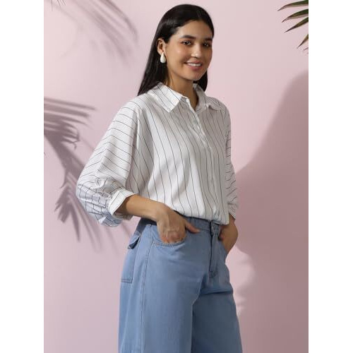Kotty Women's Relaxed Fit Over Sized Casual Shirt(White,L)