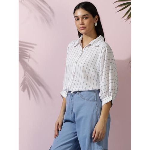 Kotty Women's Relaxed Fit Over Sized Casual Shirt(White,L)