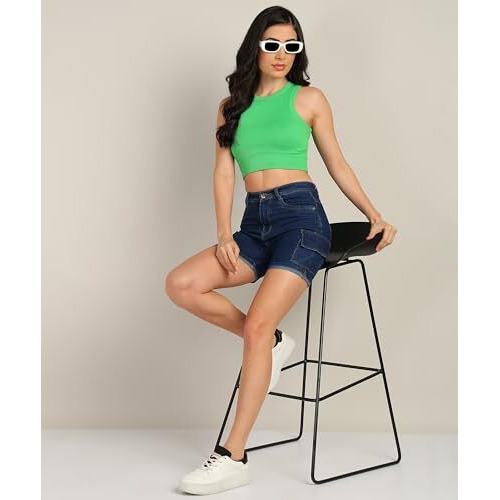 Nifty Women's Denim Straight Fit Cargo Shorts (1462_Blu_34_Blue_34)
