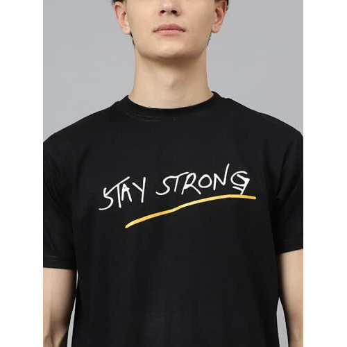 Lookmark Men's Printed Pure Cotton Oversized Round Neck Longline Drop Shoulder Short Sleeve Tshirt (Az-Lm-P1-Mt19 Black-L)
