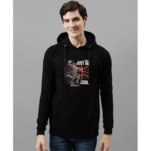 Adro Men's Cotton Blend Neck Hooded Sweatshirt (H24-Bcl-Bl_Black