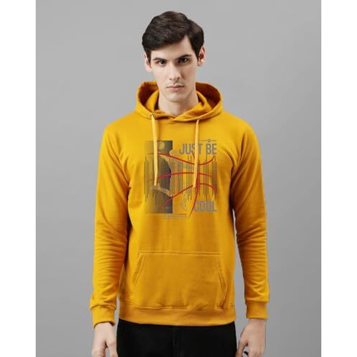 Adro Men's Cotton Blend Neck Hooded Sweatshirt (H24-Bcl-Mu-Xl_Mustard)