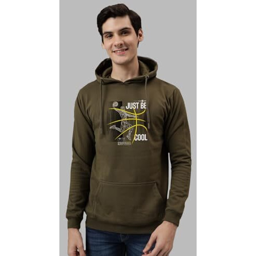 Adro Men's Cotton Blend Neck Hooded Sweatshirt (H24-Bcl-Ol_Olive
