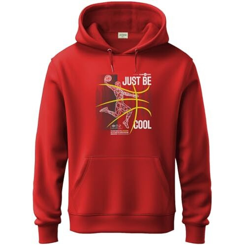 Adro Men's Cotton Blend Neck Hooded Sweatshirt (H24-Bcl-Rd_Red