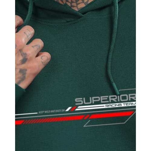 Adro Hoodies For Men, 320 Gsm Soft Cotton Hoodie Fabric, Long Lasting Printed Hoodie For Winter | Mens Hoodies | Sweatshirt For Men|H24-Rac-Grn-S Green