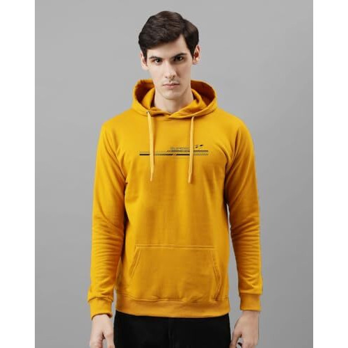 Adro Men's Cotton Blend Neck Hooded Sweatshirt (H24-Rac-Mu-2Xl_Mustard)