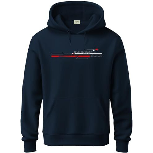 Adro Men's Cotton Blend Neck Hooded Sweatshirt (H24-Rac-Nb_Navy Blue