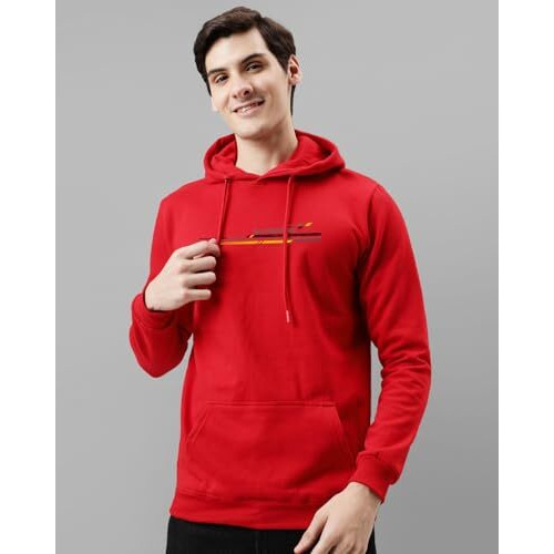 Adro Men's Cotton Blend Neck Hooded Sweatshirt (H24-Rac-Rd_Red