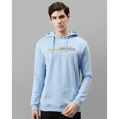 Adro Men's Cotton Blend Neck Hooded Sweatshirt (H24-Rac-Sk_Sky Blue