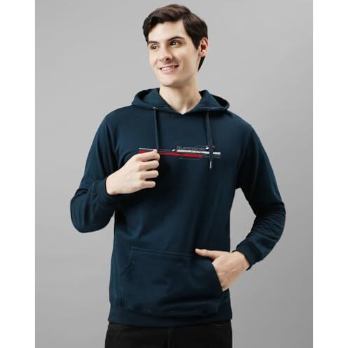 Adro Men's Cotton Blend Neck Hooded Sweatshirt (H24-Rac-Sb-2Xl_Teal)