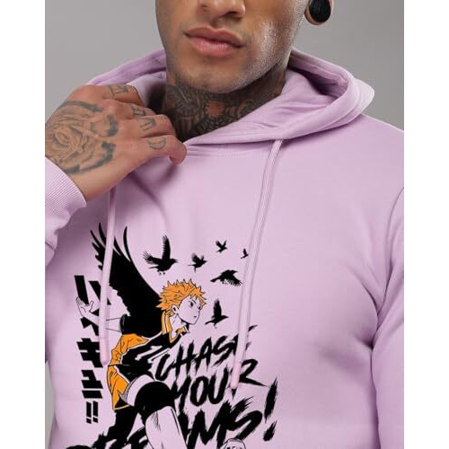 Adro Anime Hoodies For Men, 320 Gsm Soft Cotton Hoodie, Long Lasting Anime Printed Hoodie For Winter | Mens Hoodies | Sweatshirt For Men|H24-Dream-Pu-2Xl Lavender