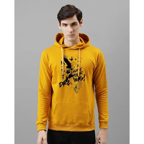 Adro Hoodies For Men | Printed Hoodie For Men | Cotton Hoodie | Mens Hoodies | Sweatshirt For Men | Hooded Hoodie | H24-Dream-Mu-Xl Mustard