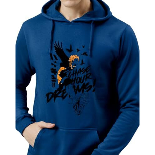 Adro Anime Hoodies For Men, 320 Gsm Soft Cotton Hoodie, Long Lasting Anime Printed Hoodie For Winter | Mens Hoodies | Sweatshirt For Men|H24-Dream-Rb-L Royal Blue