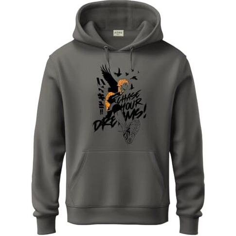 Adro Anime Hoodies For Men, 320 Gsm Soft Cotton Hoodie, Long Lasting Anime Printed Hoodie For Winter | Mens Hoodies | Sweatshirt For Men|H24-Dream-Sg-L Steel Grey