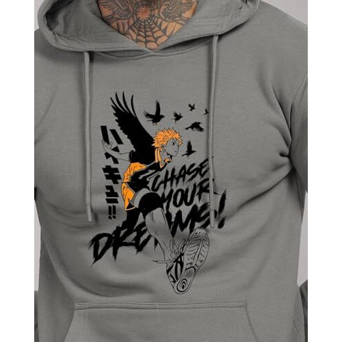 Adro Anime Hoodies For Men, 320 Gsm Soft Cotton Hoodie, Long Lasting Anime Printed Hoodie For Winter | Mens Hoodies | Sweatshirt For Men|H24-Dream-Sg-L Steel Grey