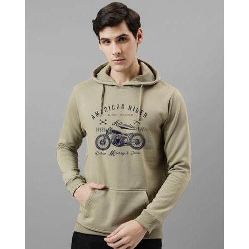 Adro Men's Cotton Blend Neck Hooded Regular Sweatshirt (H24-Ame-Be_Beige, Small