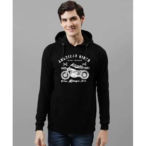 Adro Men's Cotton Blend Neck Hooded Sweatshirt (H24-Ame-Bl_Black
