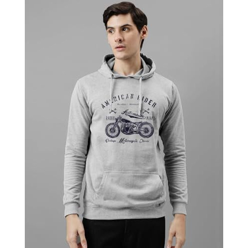 Adro Men's Cotton Blend Neck Hooded Sweatshirt (H24-Ame-Gr_Grey