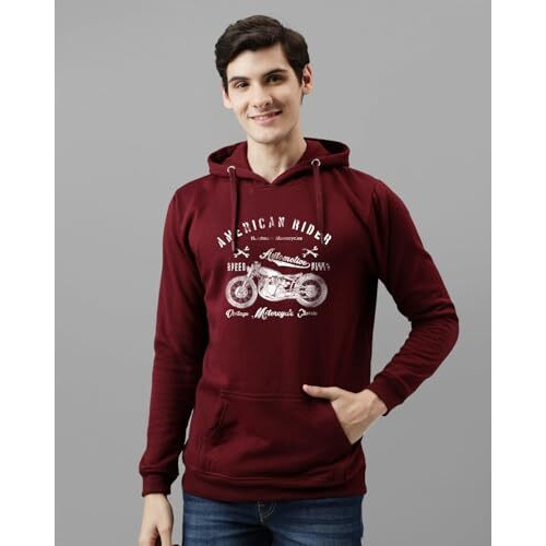 Adro Men's Cotton Blend Neck Hooded Sweatshirt (H24-Ame-Mr-S_Maroon)