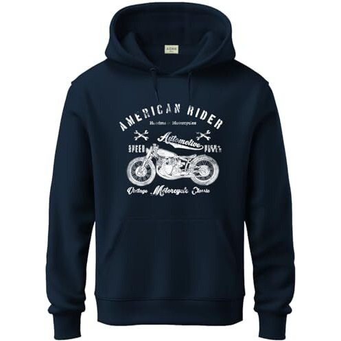 Adro Men's Cotton Blend Neck Hooded Sweatshirt (H24-Ame-Nb_Navy Blue