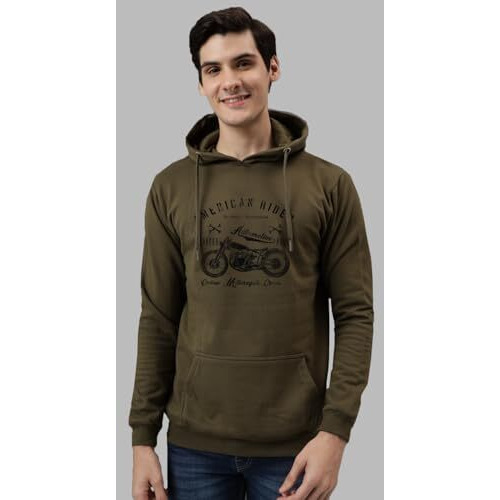 Adro Men's Cotton Blend Neck Hooded Sweatshirt (H24-Ame-Ol-2Xl_Olive)