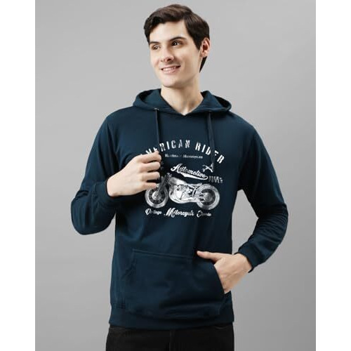 Adro Men's Cotton Blend Neck Hooded Sweatshirt (H24-Ame-Sb_Teal