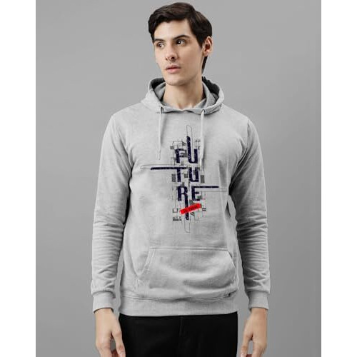Adro Men's Cotton Blend Neck Hooded Sweatshirt (H24-Ftr-Gr_Grey