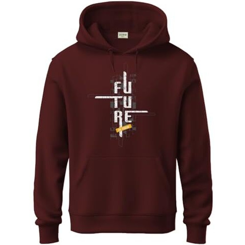Adro Men's Cotton Blend Neck Hooded Sweatshirt (H24-Ftr-Mr_Maroon